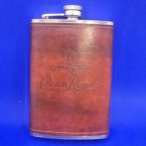 Crown Royal Stainless Steel 8 oz Hip Flask Leather Wrapped Whiskey Liquor Flask